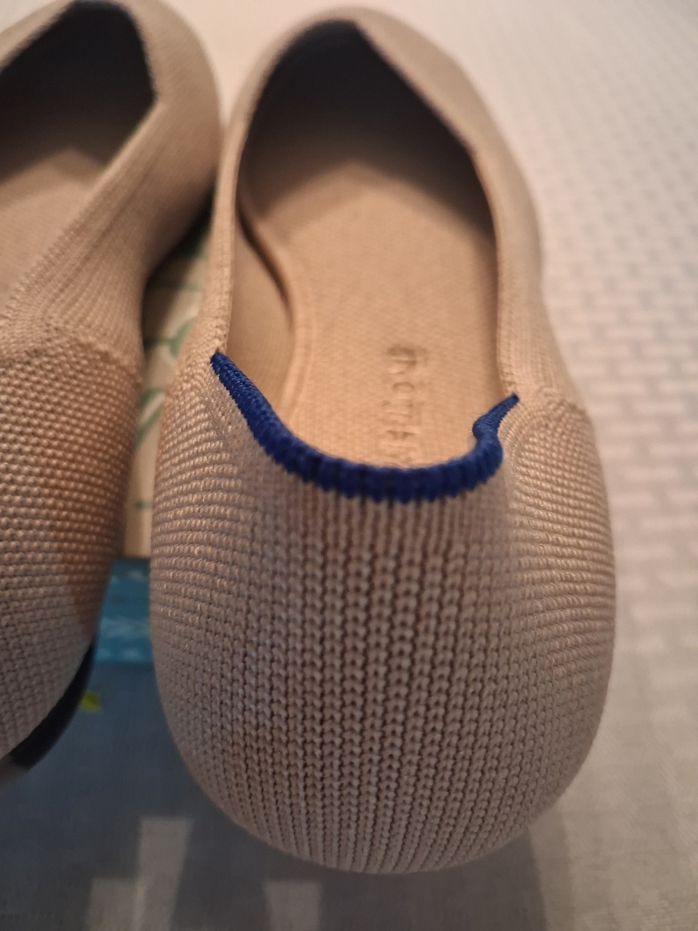 Rothy's Women's Beige Knit Ballet Flats with Navy Trim - Picture 12 of 13